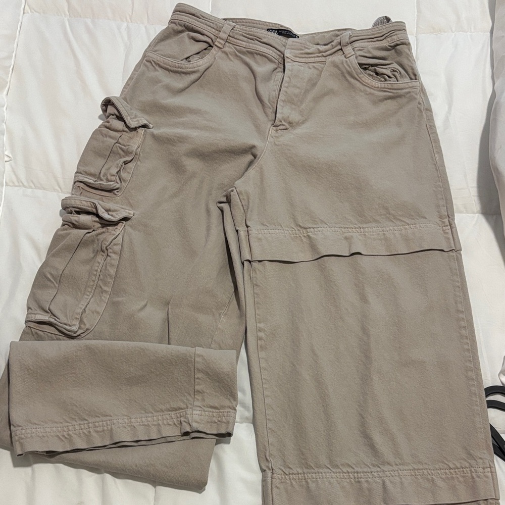 Zara Men's Cargo Convertible Pants - Taupe Beige